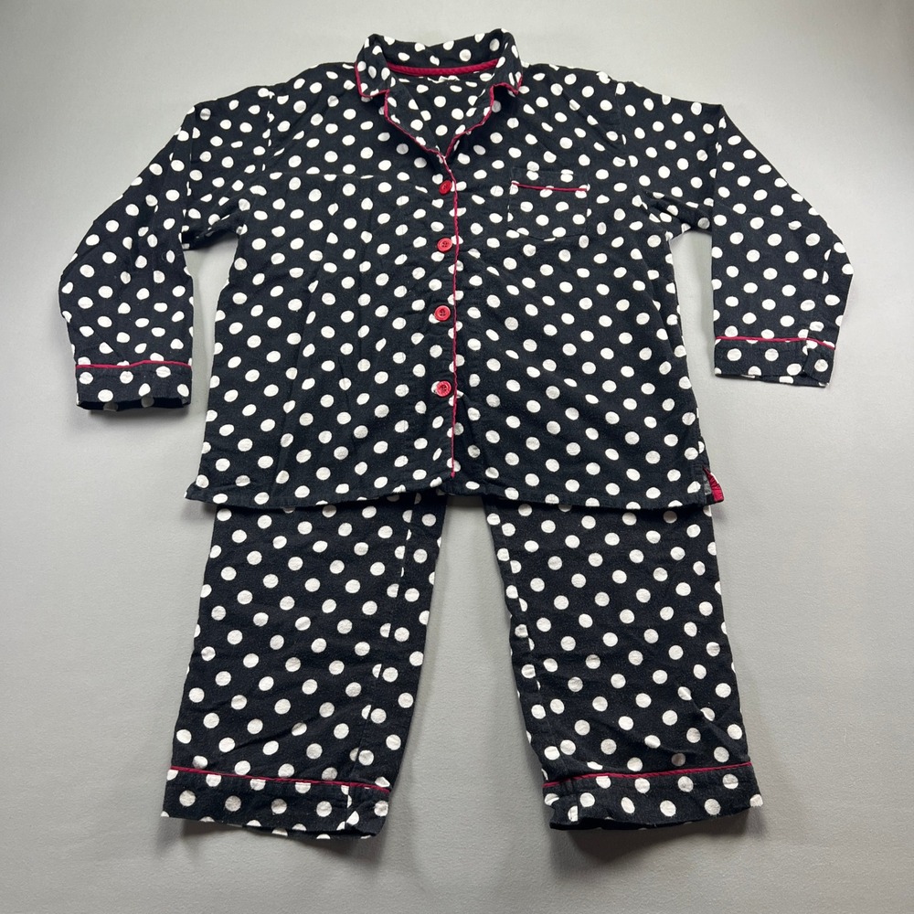 Insomniax Flannel Pajama Set Womens Large Black White Polka Dot Cotton Sleepwear
